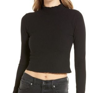 NWT Good American Cropped Mock Neck Top Long Sleeve Sz 0/XS
